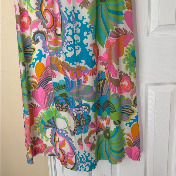 Trina Turk 100% Silk Colorful Maxi Dress Adjustable Spaghetti Straps Lined Flaw - Picture 7 of 17